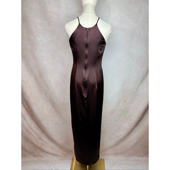 Vintage 1990s Chocolate Satin Slip Dress Minimalist Y2K Silhouette Whimsygoth - Picture 2 of 8